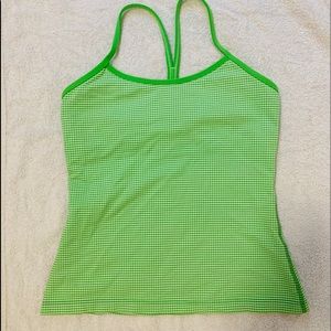 Lululemon Power Y Green/Wht Checkered Tank Top